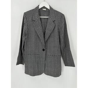 Modern Essentials Vintage Blazer Womens Petite Small Black White Plaid Check